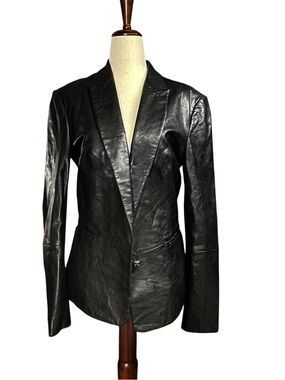 Faith Connexion Black Genuine Lamb Leather Blazer Jacket Size Large
